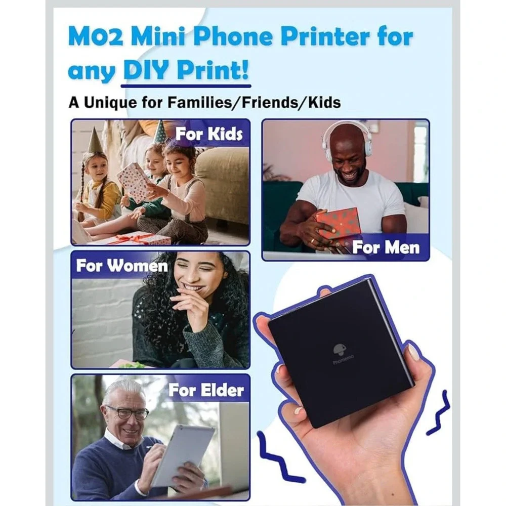 Phomemo Sticker Printer Mini Printer M02 Portable Thermal Inkless Bluetooth Blk